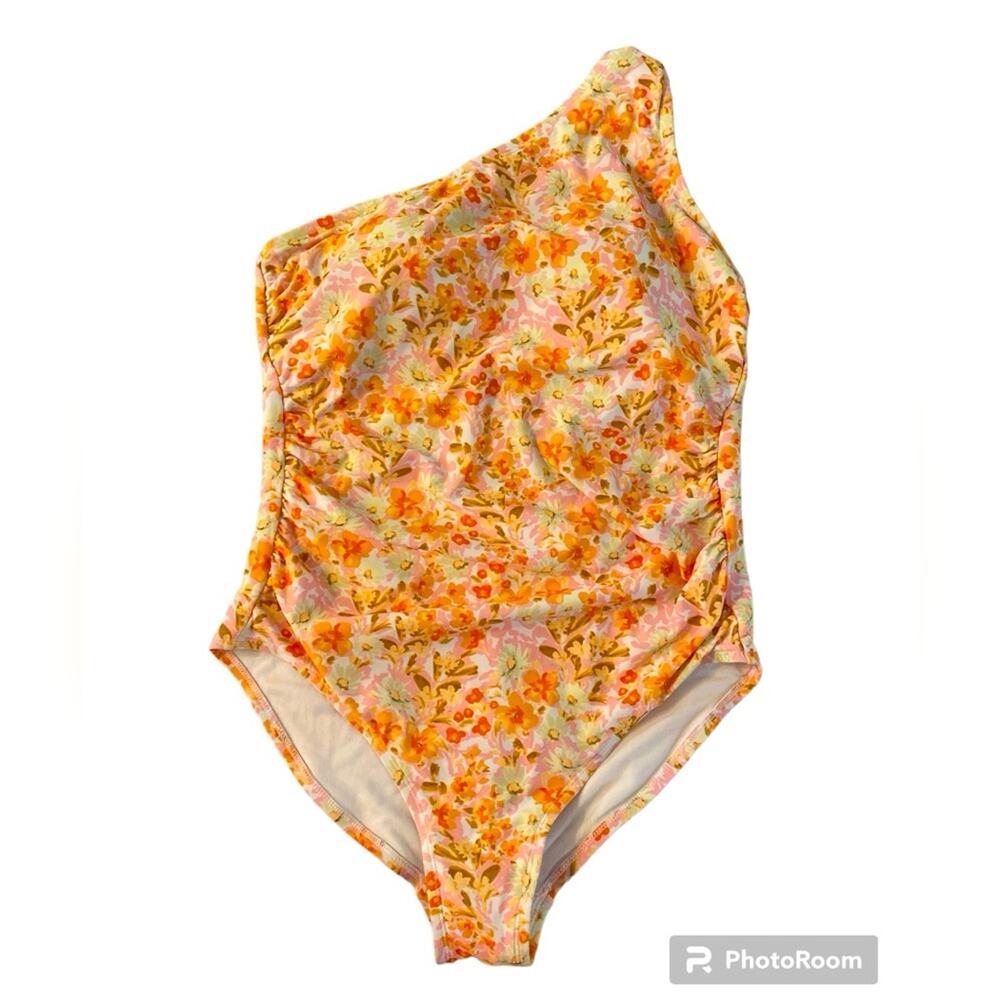 Kona Sol One Shoulder Orange and Pink One Piece Swimsuit Size 16W